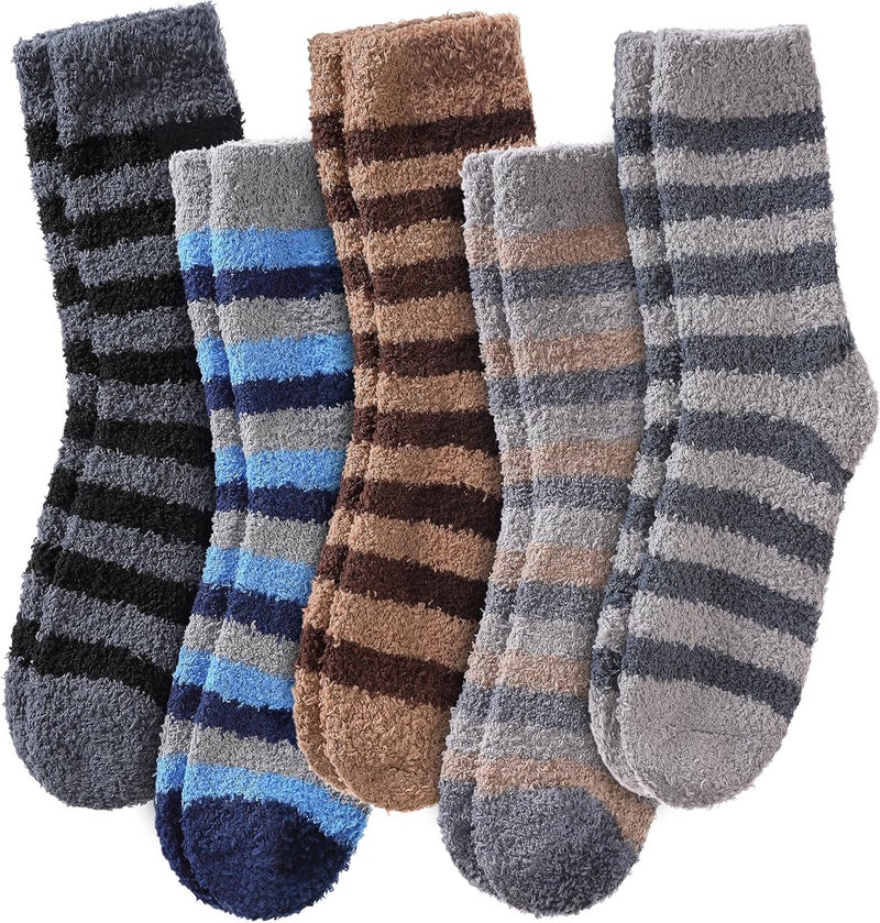 LINEMIN Mens Fuzzy Socks Cozy Fluffy Winter Warm Slipper Socks Microfiber Soft Home Sleeping Socks 5/6 Pairs - Image 1